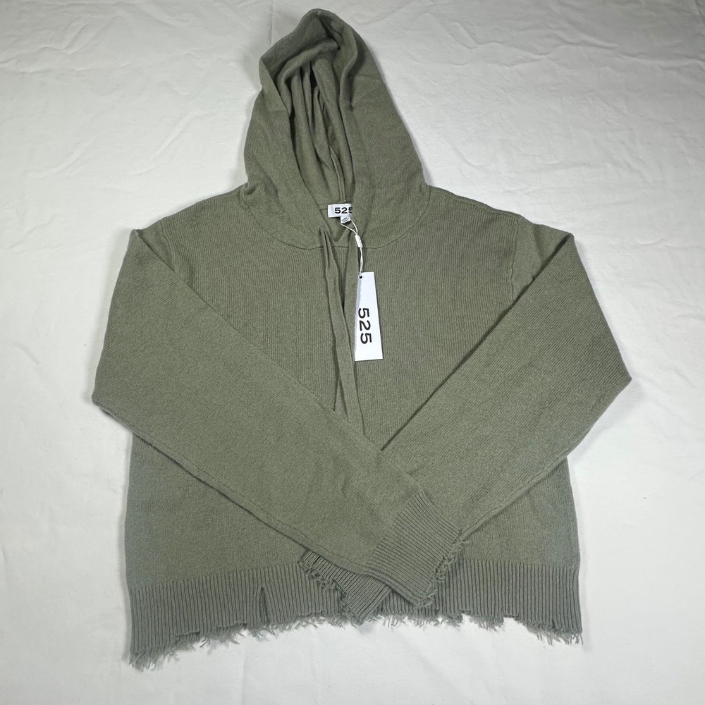 525 America Distressed Cashmere‎ Hoodie Soft Sweater Fern Green Women's XS NWT